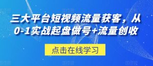 三大平台短视频流量获客，从0-1实战起盘做号+流量创收-个人经验技术分享