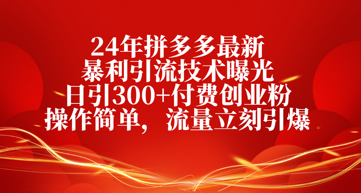 图片[1]-24年拼多多最新暴利引流技术曝光，日引300+付费创业粉，操作简单-个人经验技术分享