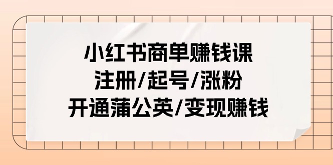 图片[1]-小红书商单赚钱课：注册/起号/涨粉/开通蒲公英/变现赚钱（25节课）-个人经验技术分享