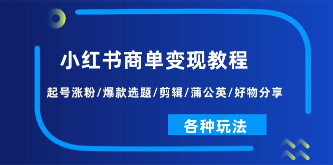 图片[1]-小红书商单变现教程：起号涨粉/爆款选题/剪辑/蒲公英/好物分享/各种玩法-个人经验技术分享