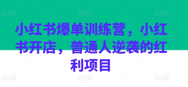 图片[1]-小红书爆单训练营，小红书开店，普通人逆袭的红利项目-个人经验技术分享