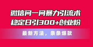 微信问一问暴力引流术，稳定日引300+创业粉，最新方法，条条爆款-个人经验技术分享