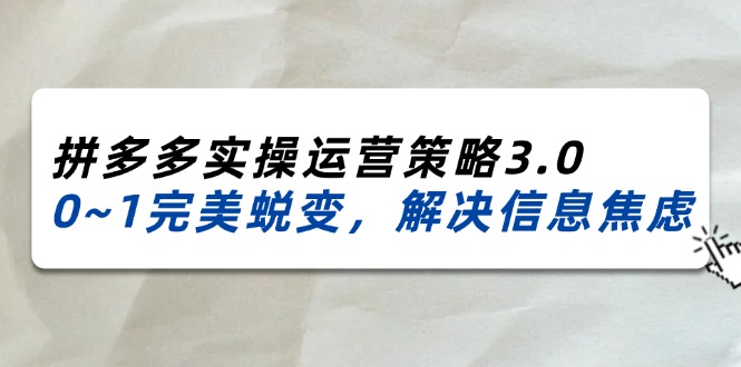 图片[1]-2024_2025拼多多实操运营策略3.0，0~1完美蜕变，解决信息焦虑（38节）-个人经验技术分享