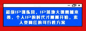 超级IP训练营，IP落地大课震撼来袭，个人IP的时代才刚刚开始，素人变网红的可行性方案-个人经验技术分享