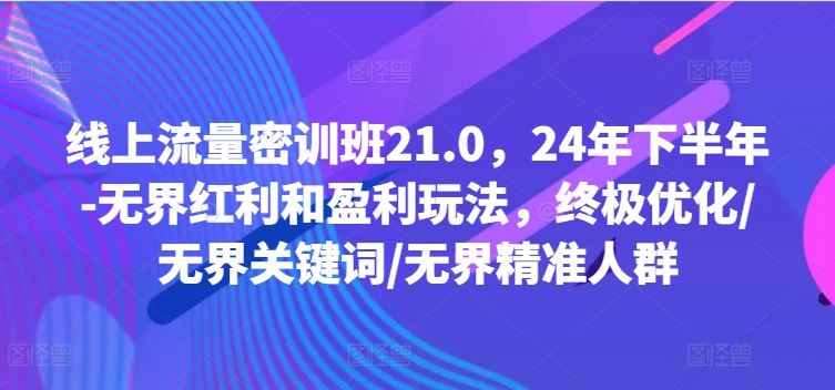 图片[1]-线上流量密训班21.0，24年下半年-无界红利和盈利玩法，终极优化/无界关键词/无界精准人群-个人经验技术分享