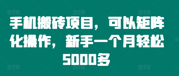 图片[1]-手机搬砖项目，可以矩阵化操作，新手一个月轻松5000多-个人经验技术分享