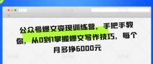 公众号爆文变现训练营，手把手教你，从0到1掌握爆文写作技巧，每个月多挣6000元-个人经验技术分享